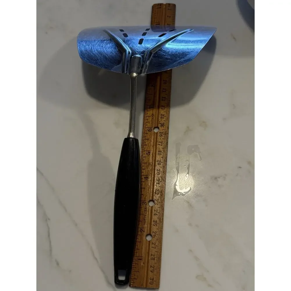 Vtg Foley Curved Stainless Wide Slotted Spatula Turner Flipper Black Handle